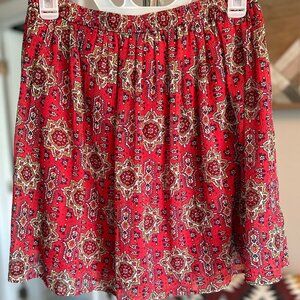 Hollister Boho Red Multi Medallion Print Chiffon Mini Skirt Elastic Waist Size M